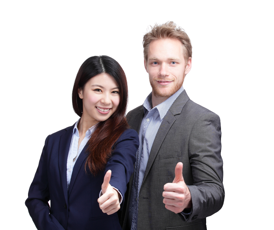 A man and a woman wearing business comfortable attire for different job roles