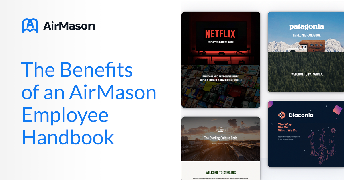 Image of AirMason employee handbooks with text "The Benefits of an AirMason Employee Handbook"