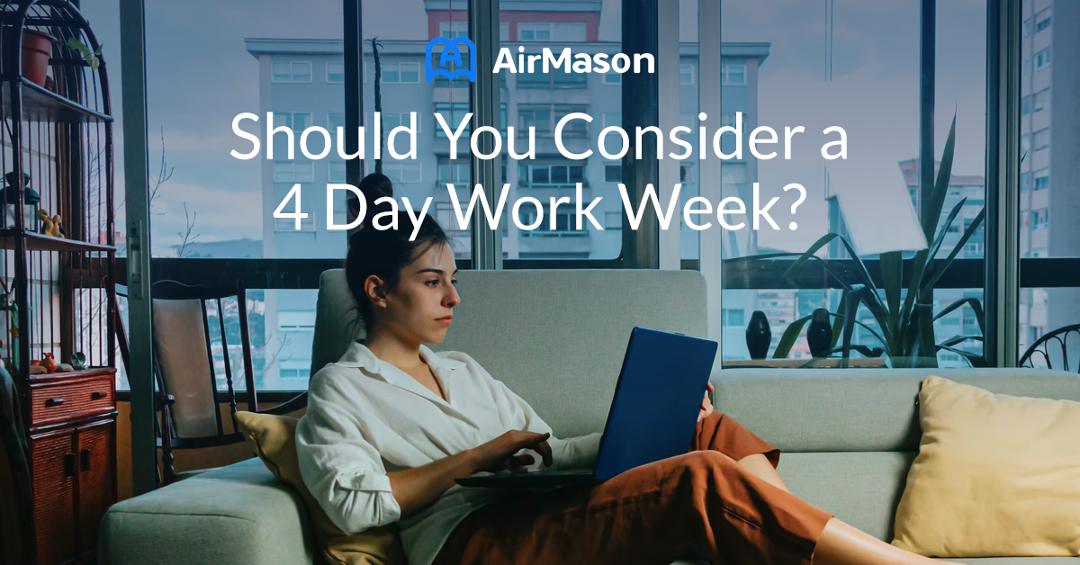 Image of employee working from home with the text "Should You Consider a 4 Day Work Week?"