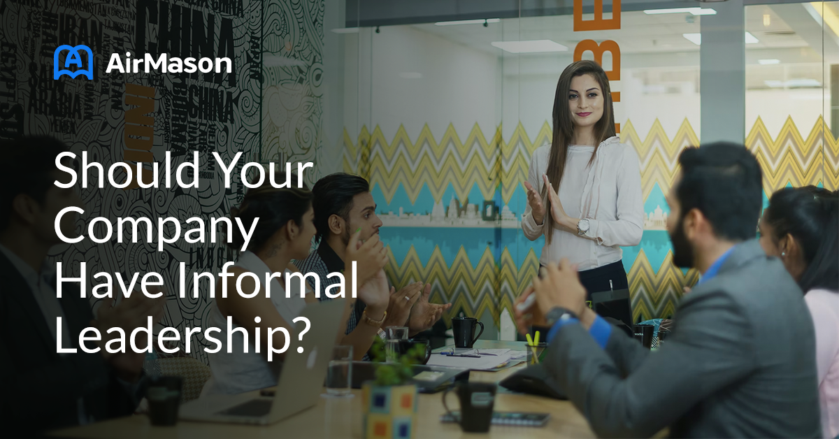 Image of employees speaking with text "Should Your Company Have Informal Leadership?"