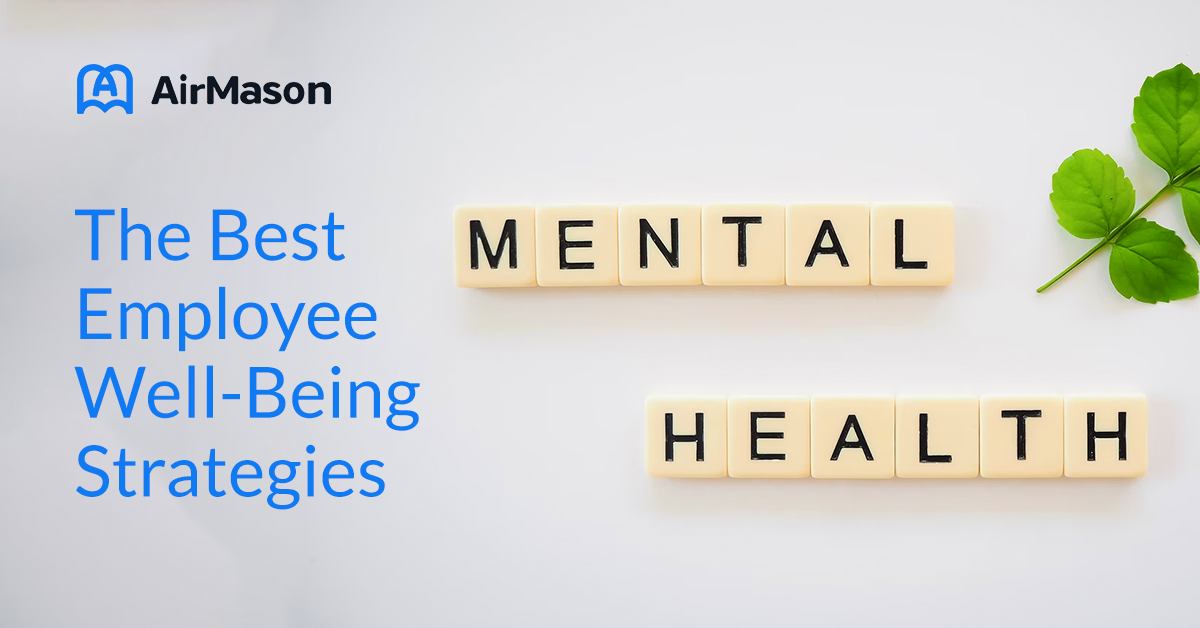 Image showcasing mental health with the text "The Best Employee Well-Being Strategies"
