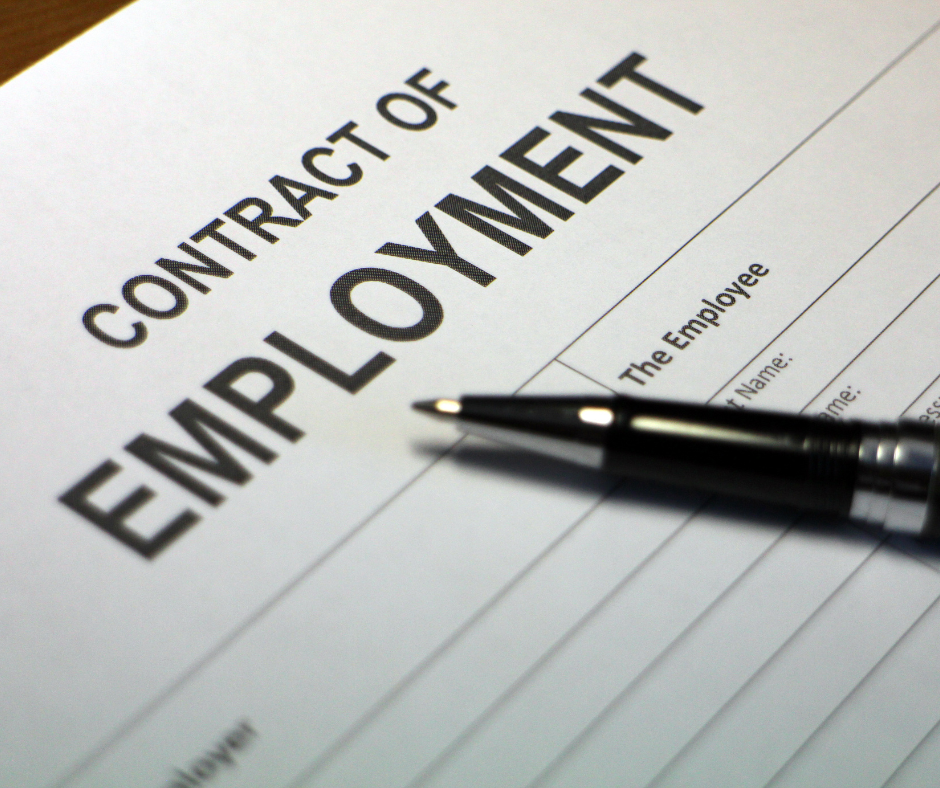 An image of a customizable contract employment template with highlighted fields for personalization.